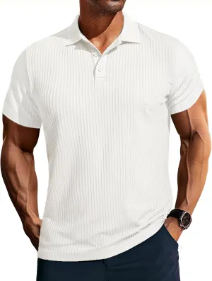 PJ PAUL JONES Mens Texture Polo Shirts Casual Wrinkle Free Elasticity Short Sleeve Knit Golf Shirt Tops
