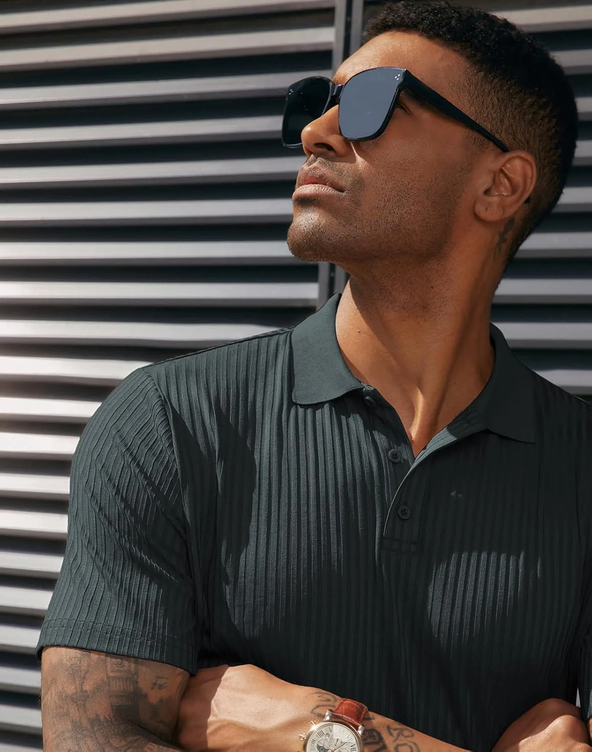 PJ PAUL JONES Mens Texture Polo Shirts Casual Wrinkle Free Elasticity Short Sleeve Knit Golf Shirt Tops