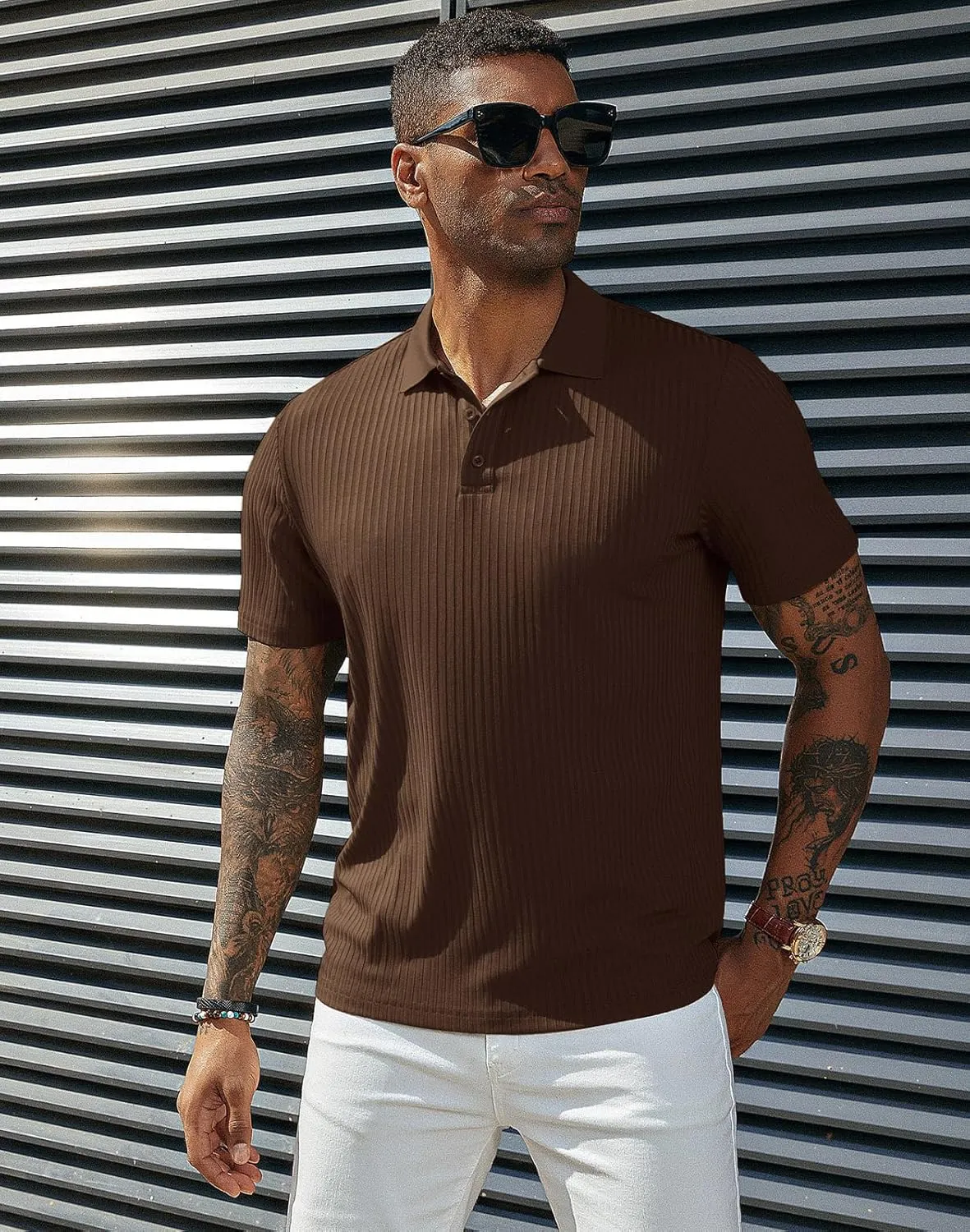 PJ PAUL JONES Mens Texture Polo Shirts Casual Wrinkle Free Elasticity Short Sleeve Knit Golf Shirt Tops