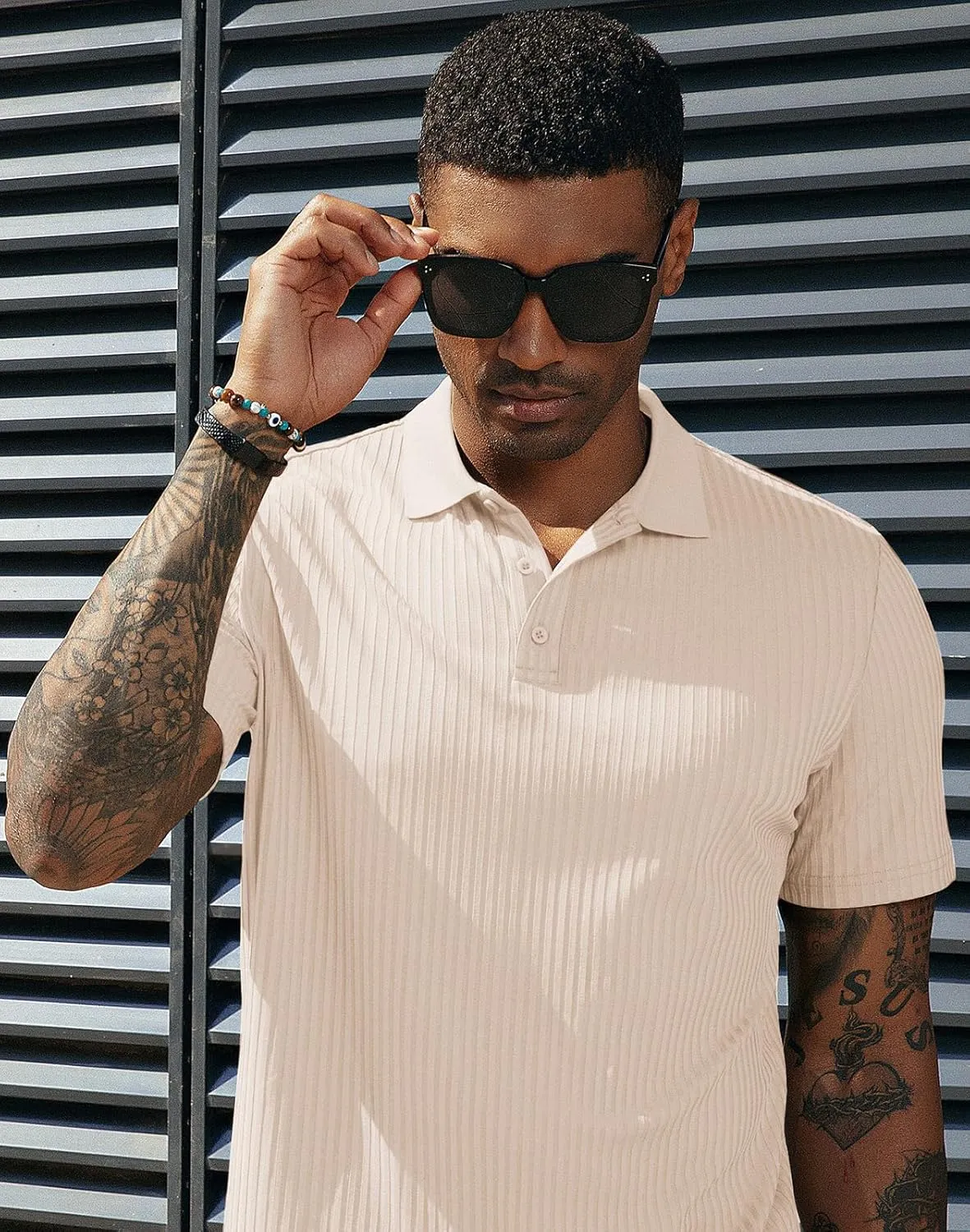 PJ PAUL JONES Mens Texture Polo Shirts Casual Wrinkle Free Elasticity Short Sleeve Knit Golf Shirt Tops