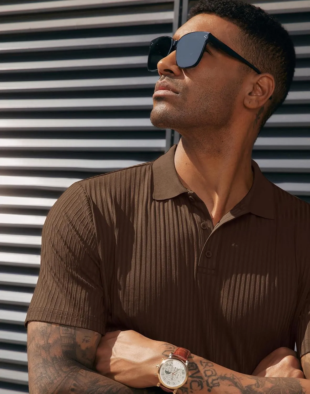 PJ PAUL JONES Mens Texture Polo Shirts Casual Wrinkle Free Elasticity Short Sleeve Knit Golf Shirt Tops