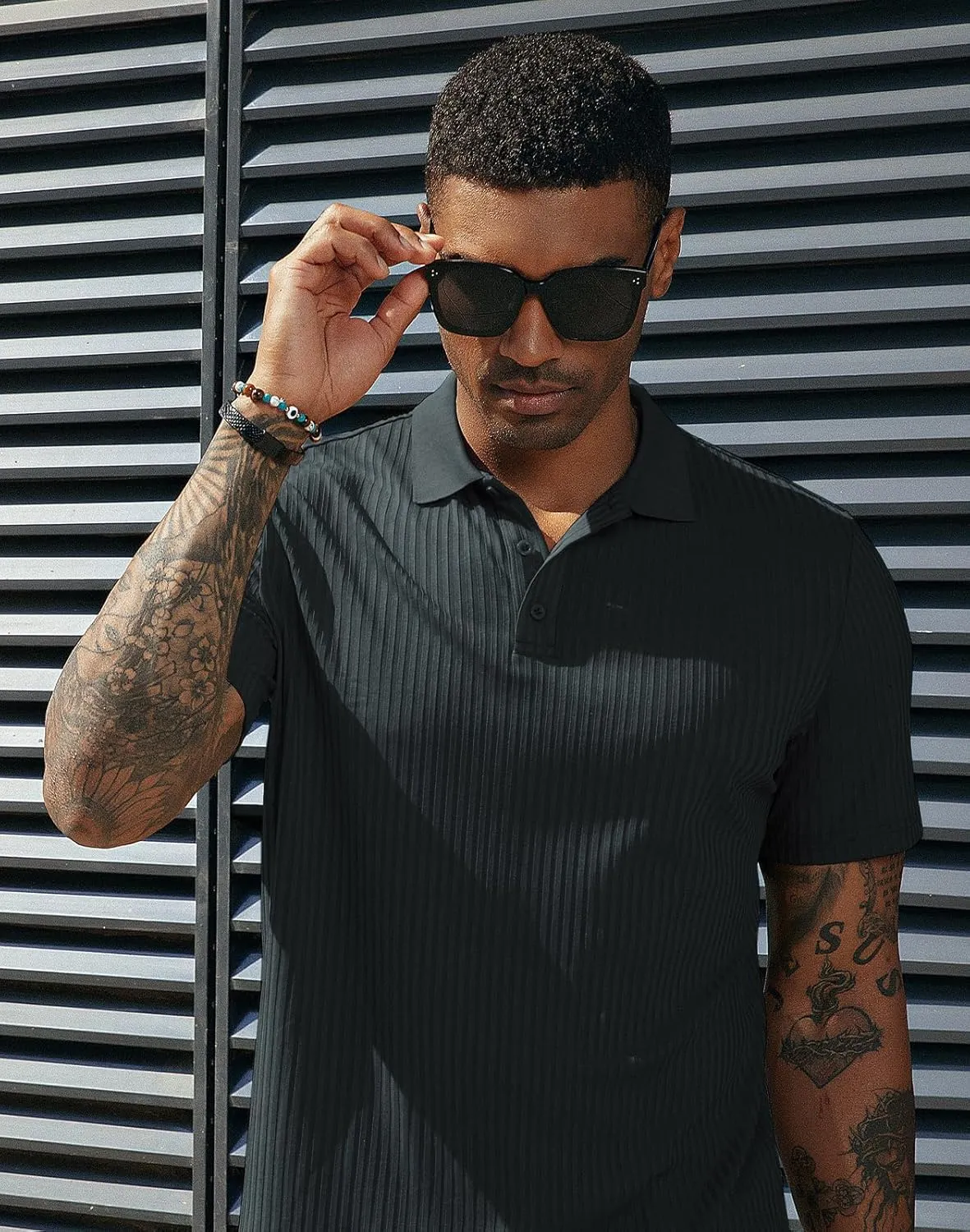 PJ PAUL JONES Mens Texture Polo Shirts Casual Wrinkle Free Elasticity Short Sleeve Knit Golf Shirt Tops