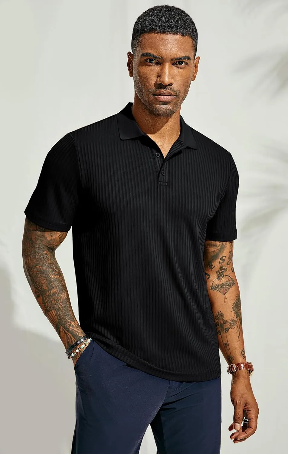 PJ PAUL JONES Mens Texture Polo Shirts Casual Wrinkle Free Elasticity Short Sleeve Knit Golf Shirt Tops
