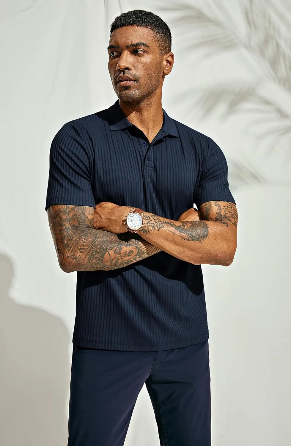 PJ PAUL JONES Mens Texture Polo Shirts Casual Wrinkle Free Elasticity Short Sleeve Knit Golf Shirt Tops