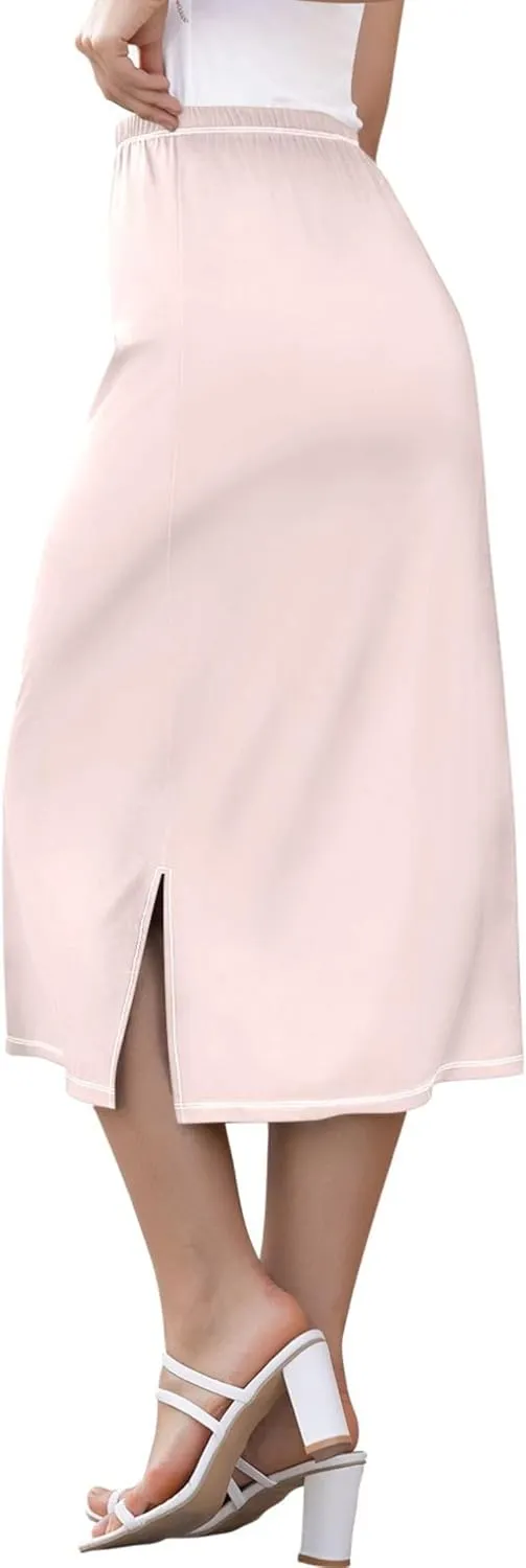 Purple Red Yellow Glitter Side Slit Midi Skirts Women Pencil Straight Skirt Elastic Waist Cute Beach Skirts S
