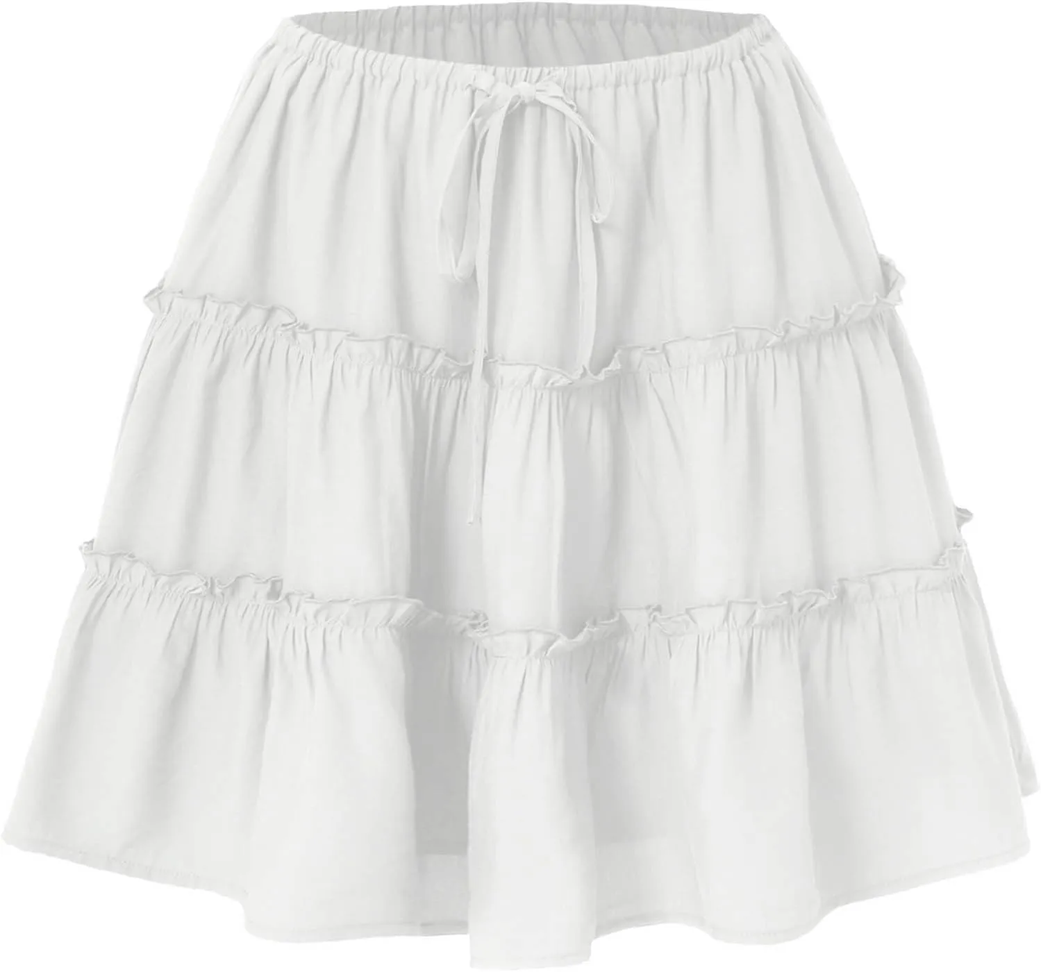 Ruffle High Waist Mini Skirt for Women Stretchy Lightweight Layered Solid Short Skirts Swing Casual Beach Shorts