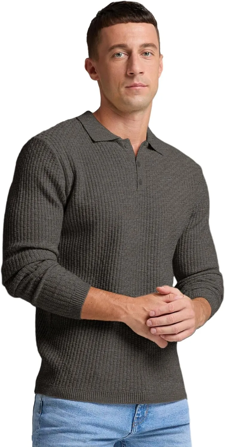 Sailwind Men's Knit Polo Sweater Long Sleeve Polo Shirts Lightweight Fashion Casual Pullover Sweater