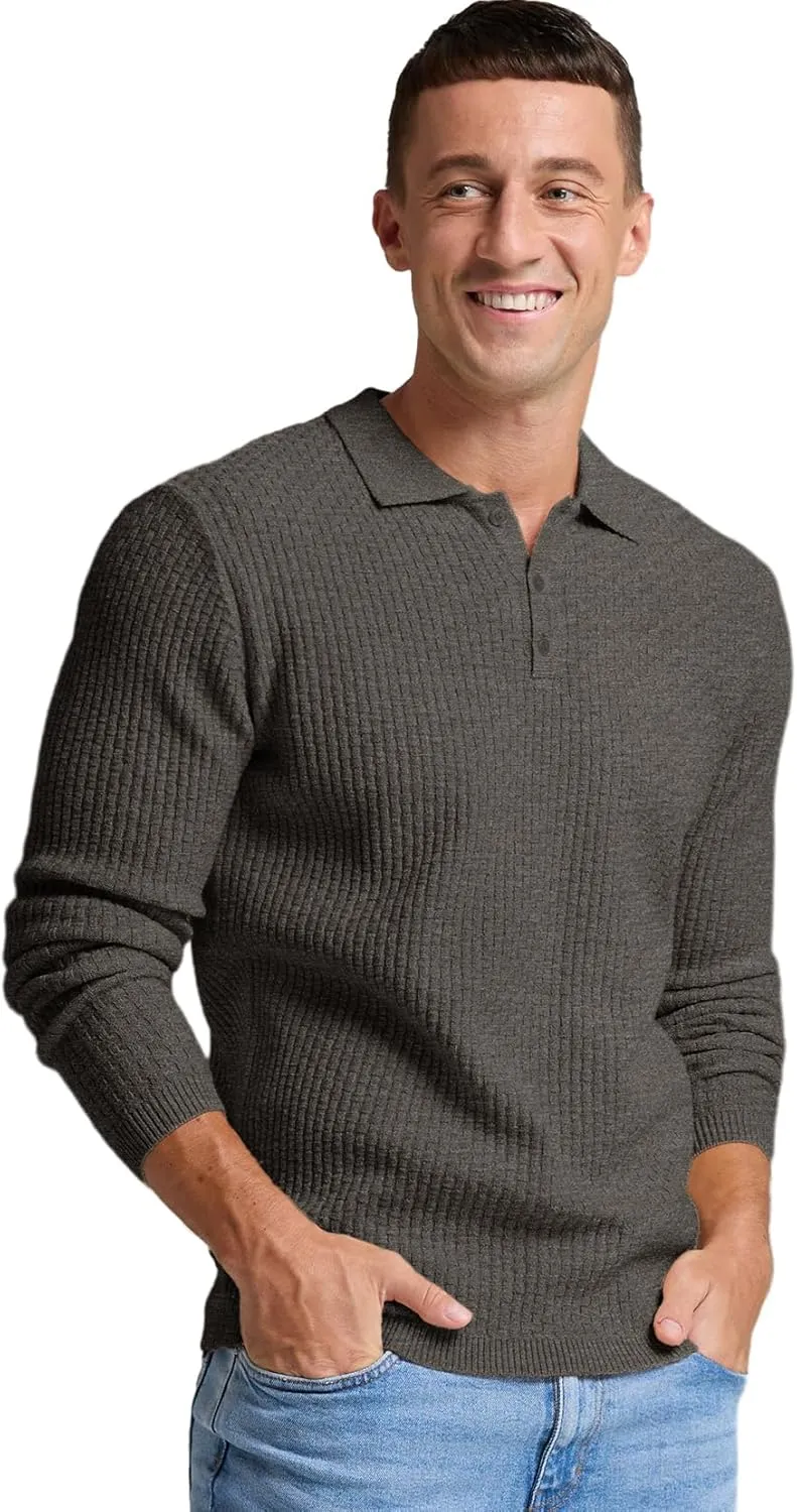 Sailwind Men's Knit Polo Sweater Long Sleeve Polo Shirts Lightweight Fashion Casual Pullover Sweater