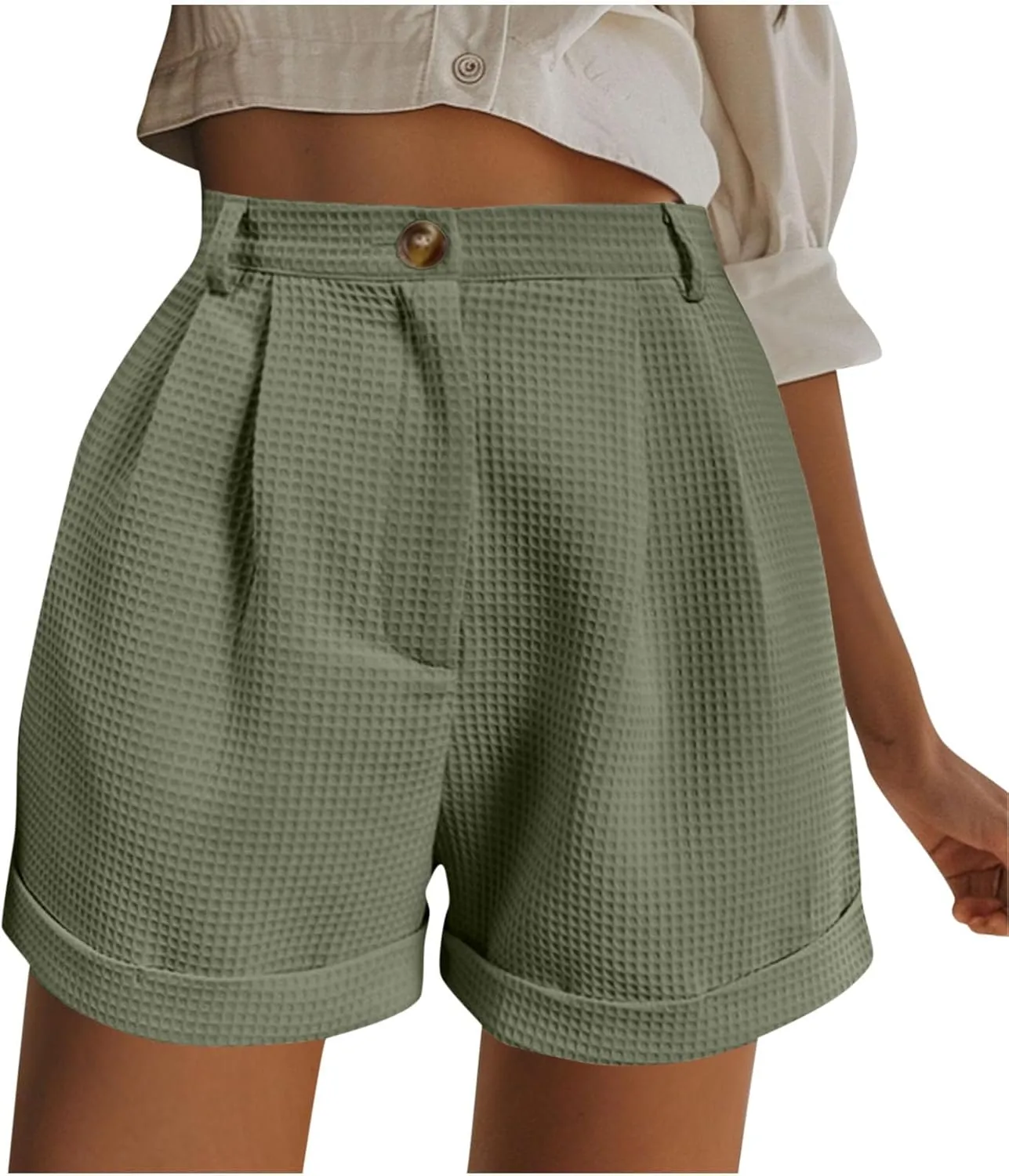 Shorts for Women Trendy Summer High Waisted Button Solid A-Line Shorts Dressy Casual Work Versatile Cute Comfy Shorts