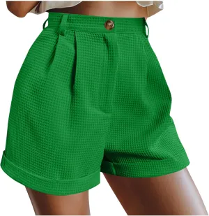 Shorts for Women Trendy Summer High Waisted Button Solid A-Line Shorts Dressy Casual Work Versatile Cute Comfy Shorts