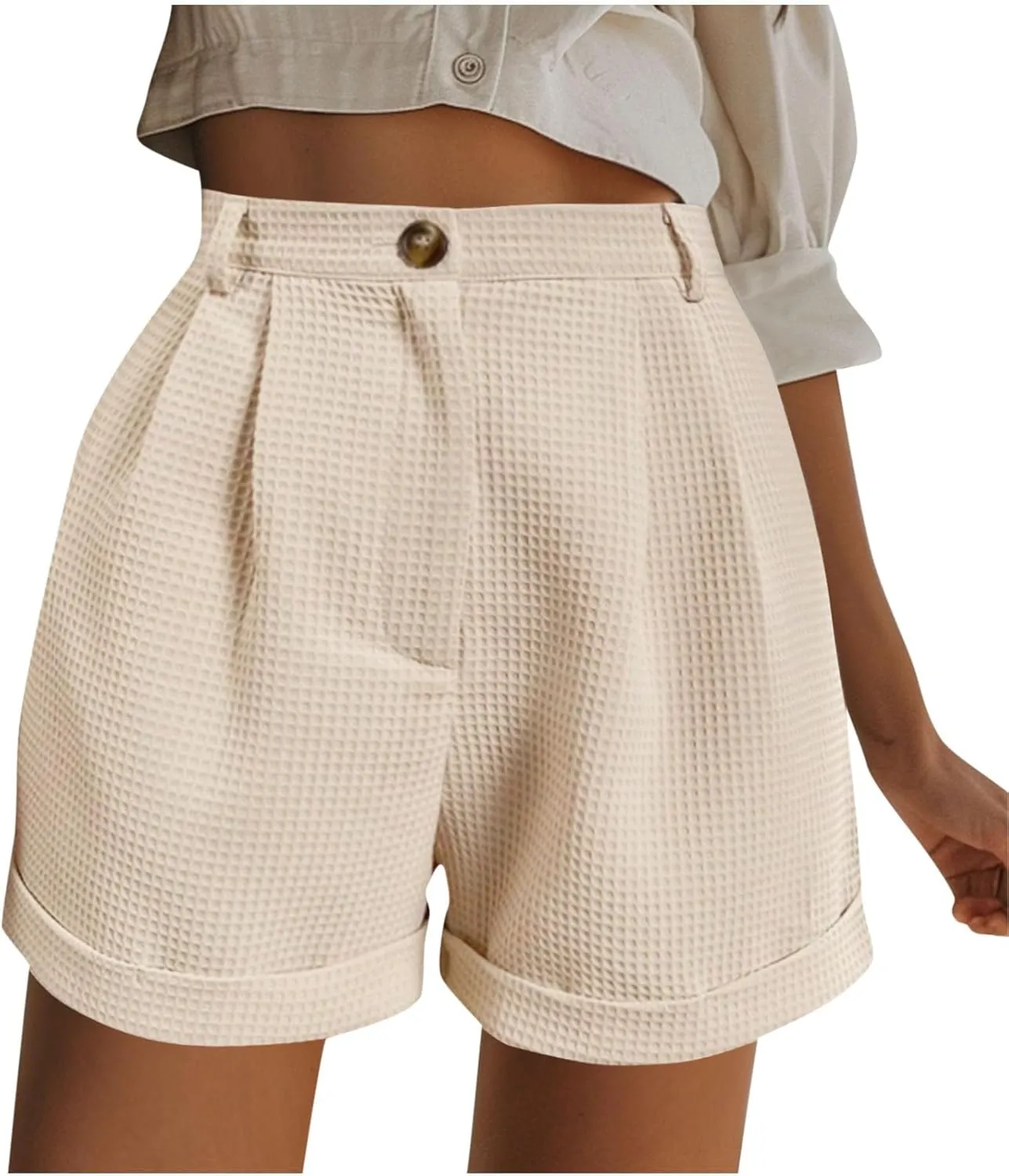 Shorts for Women Trendy Summer High Waisted Button Solid A-Line Shorts Dressy Casual Work Versatile Cute Comfy Shorts