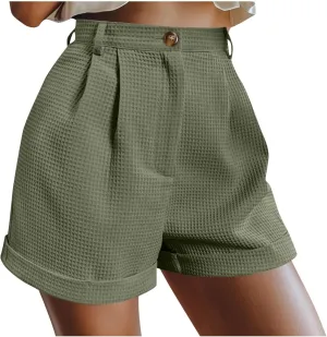 Shorts for Women Trendy Summer High Waisted Button Solid A-Line Shorts Dressy Casual Work Versatile Cute Comfy Shorts