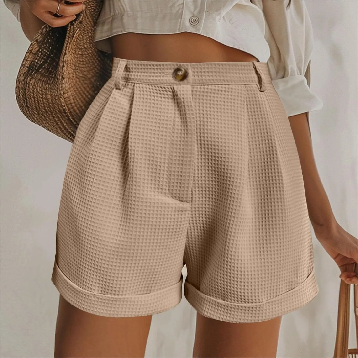 Shorts for Women Trendy Summer High Waisted Button Solid A-Line Shorts Dressy Casual Work Versatile Cute Comfy Shorts