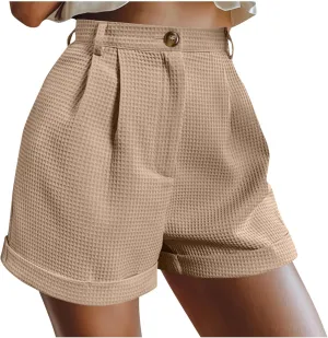 Shorts for Women Trendy Summer High Waisted Button Solid A-Line Shorts Dressy Casual Work Versatile Cute Comfy Shorts