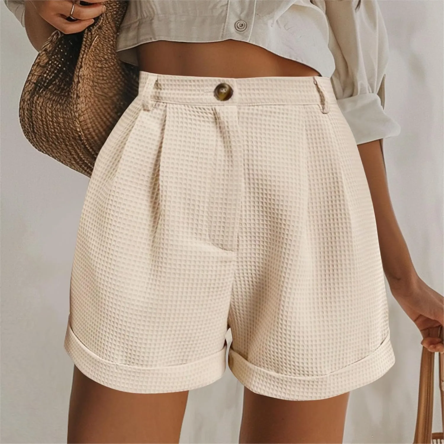 Shorts for Women Trendy Summer High Waisted Button Solid A-Line Shorts Dressy Casual Work Versatile Cute Comfy Shorts