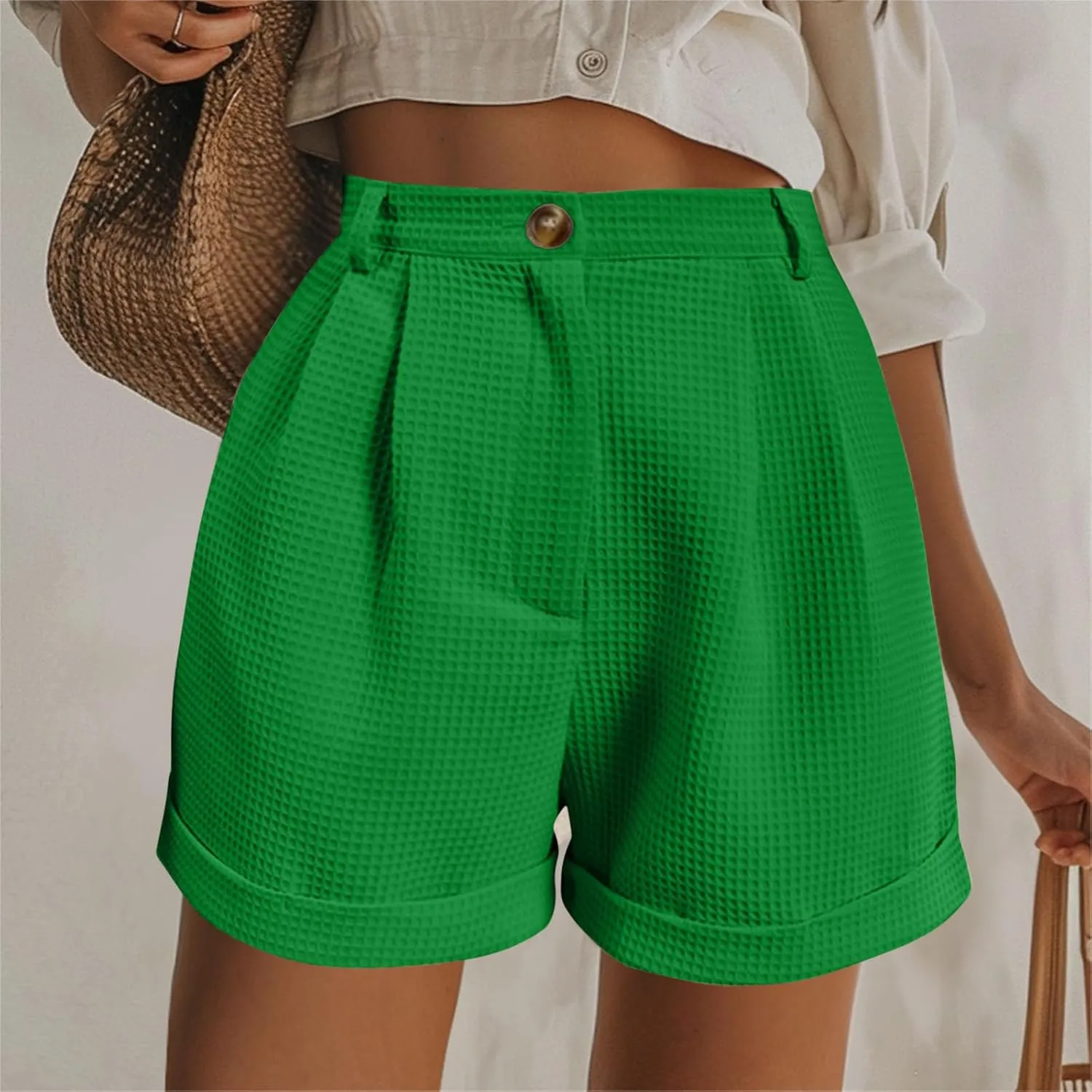 Shorts for Women Trendy Summer High Waisted Button Solid A-Line Shorts Dressy Casual Work Versatile Cute Comfy Shorts