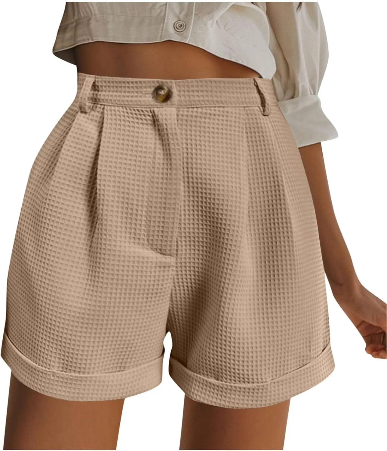 Shorts for Women Trendy Summer High Waisted Button Solid A-Line Shorts Dressy Casual Work Versatile Cute Comfy Shorts