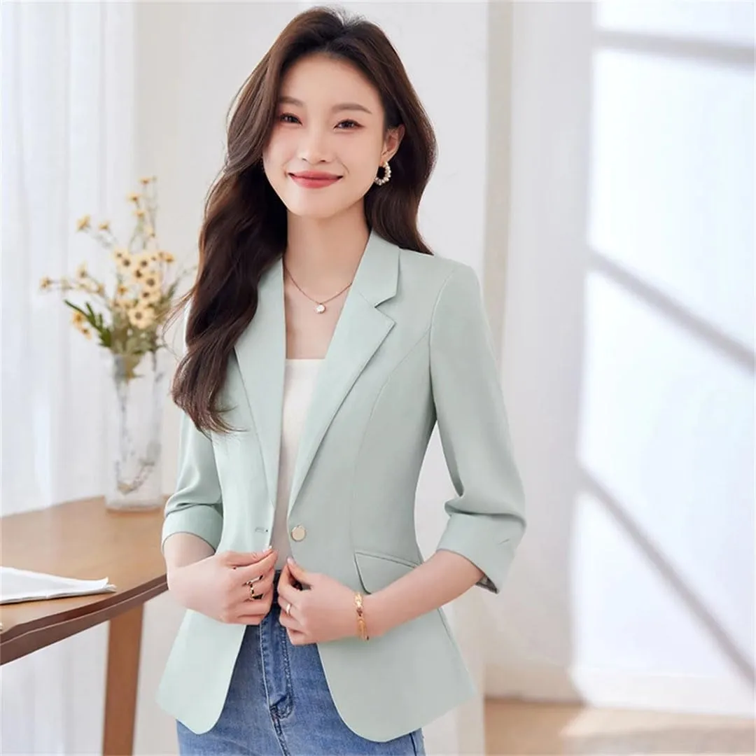 Spring Summer Women Suit Jacket OL Slim Elegant Single Button Blazer Coat