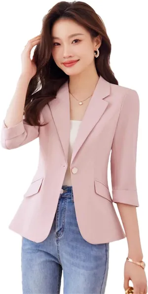 Spring Summer Women Suit Jacket OL Slim Elegant Single Button Blazer Coat
