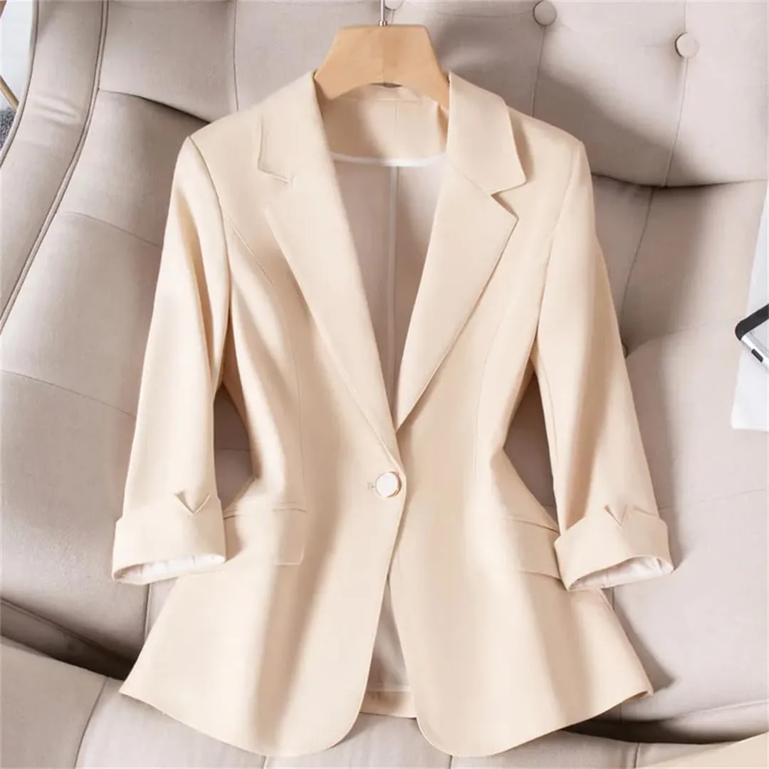 Spring Summer Women Suit Jacket OL Slim Elegant Single Button Blazer Coat