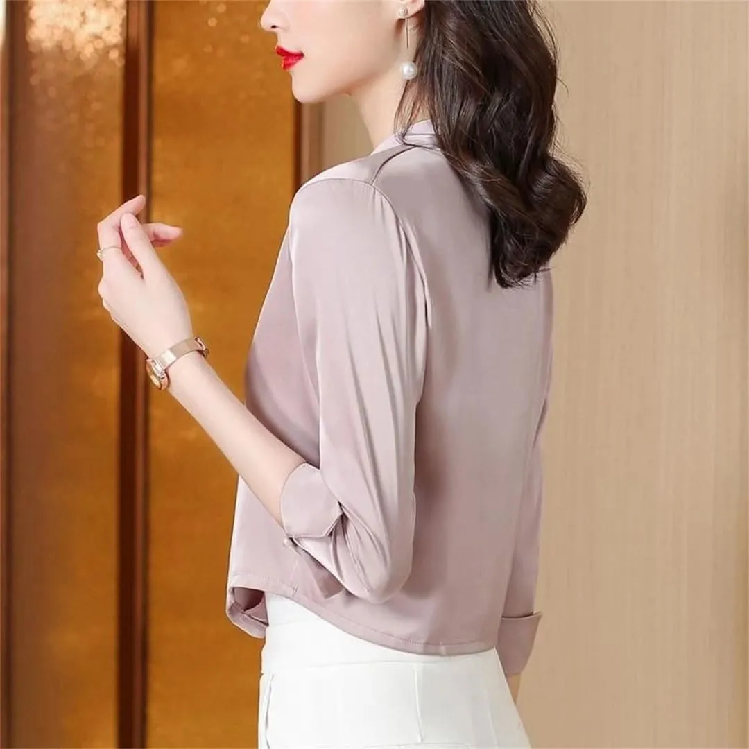 Spring Summer Women's One Button Satin Jacket Elegant Office Ladies Cropped Cardigan Coat