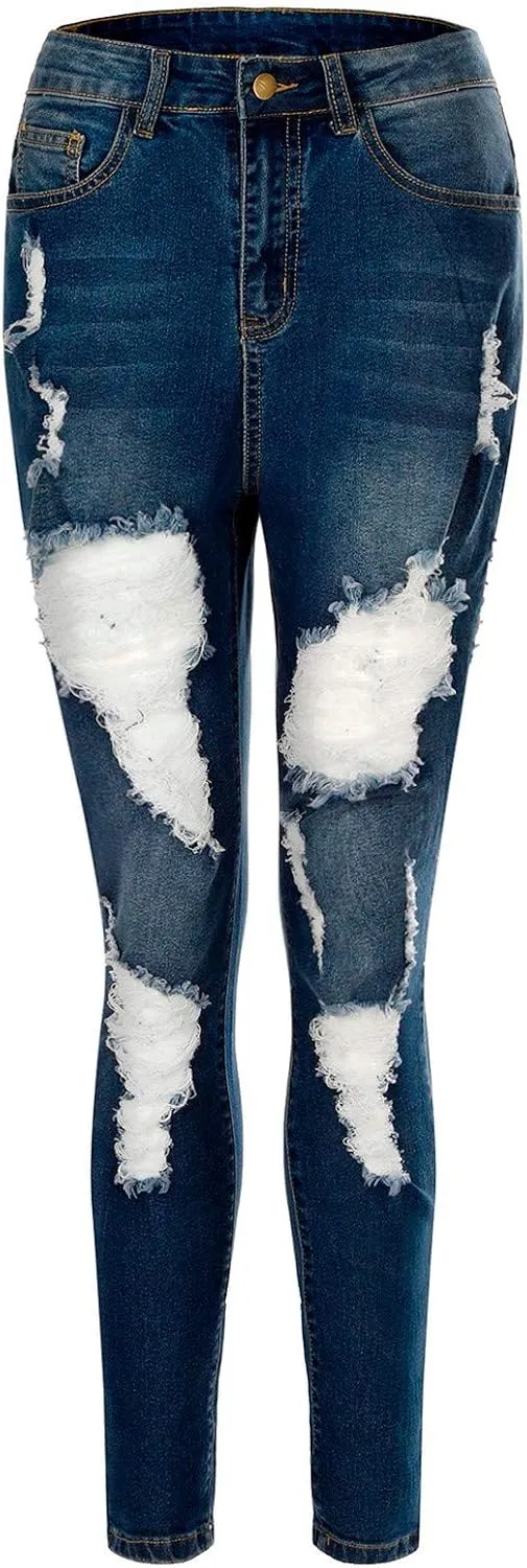 Stretch Jeans for Women Casual Drawstring High Waisted Jeans Straight Leg Pants Trendy Skinny Ripped Jeans