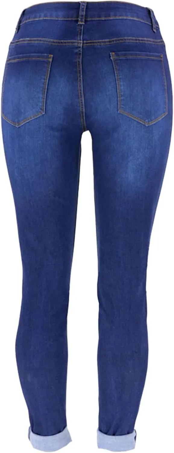 Stretch Jeans for Women Casual Drawstring High Waisted Jeans Straight Leg Pants Trendy Skinny Ripped Jeans