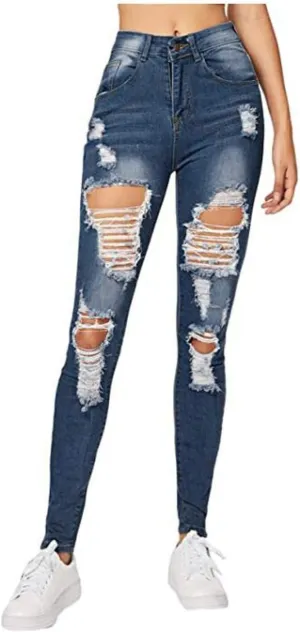 Stretch Jeans for Women Casual Drawstring High Waisted Jeans Straight Leg Pants Trendy Skinny Ripped Jeans