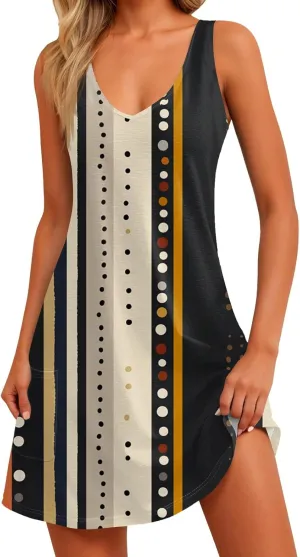 Summer Dresses for Women 2025 Sleeveless Sundress Loose V Neck Tank Dress Printed Beach Vacation Dress with Pockets