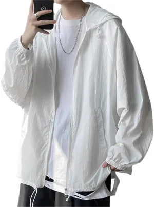 Summer Thin Long Sleeve Jackets Men Simple Loose Casual Sun Protection Hooded Coats