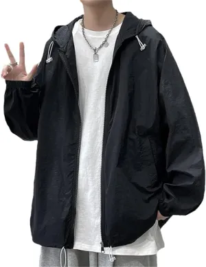 Summer Thin Long Sleeve Jackets Men Simple Loose Casual Sun Protection Hooded Coats