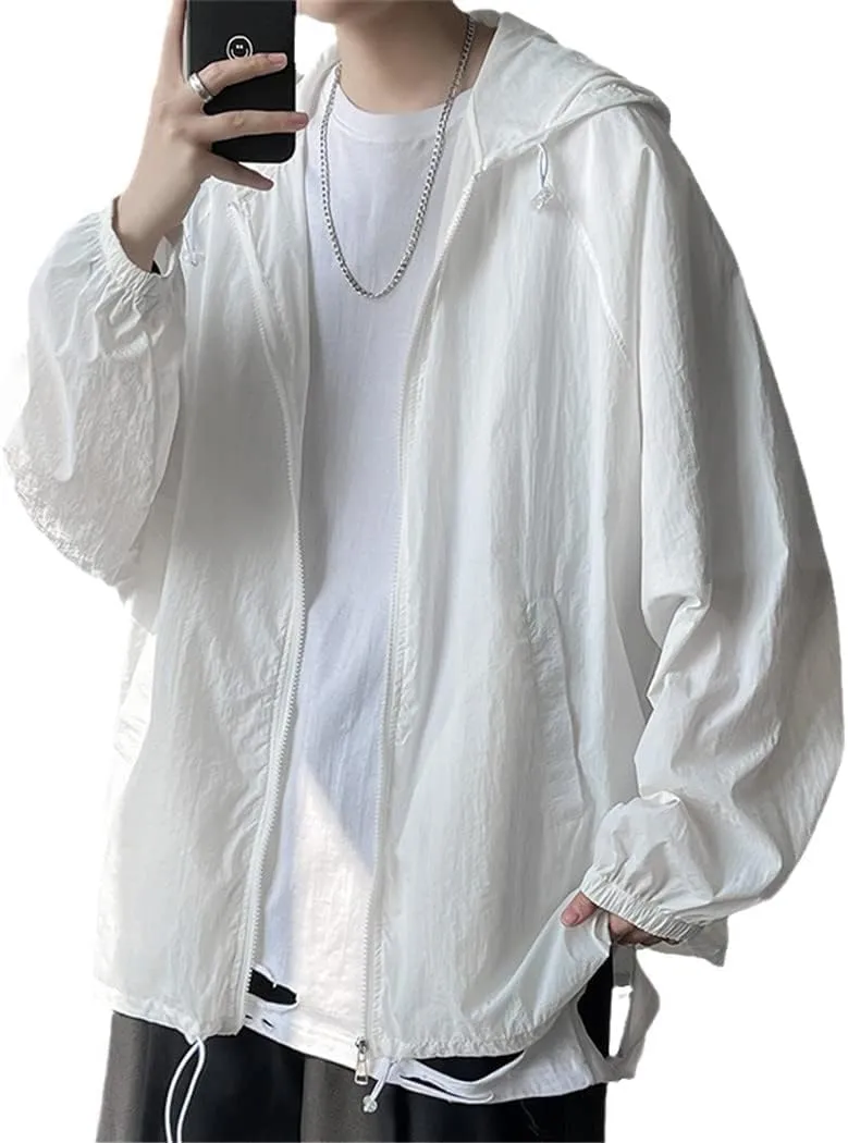 Summer Thin Long Sleeve Jackets Men Simple Loose Casual Sun Protection Hooded Coats