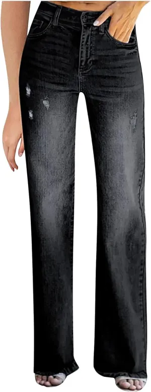 Sweatpant Jeans for Women Frayed Raw Hem Loose Straight Jeans Retro Classic Denim Cargo Pants Baggy Boot Cut Jeans