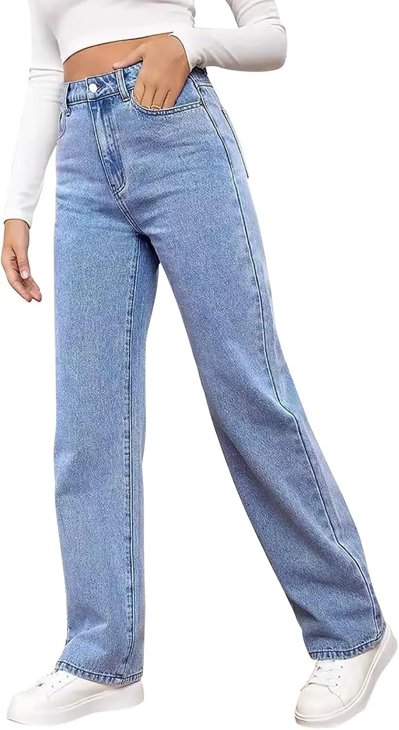 Sweatpant Wide Leg Pants for Women's High Waisted with Pockets Sweatpants That Look Like Jeans, Boyfriend Jeans