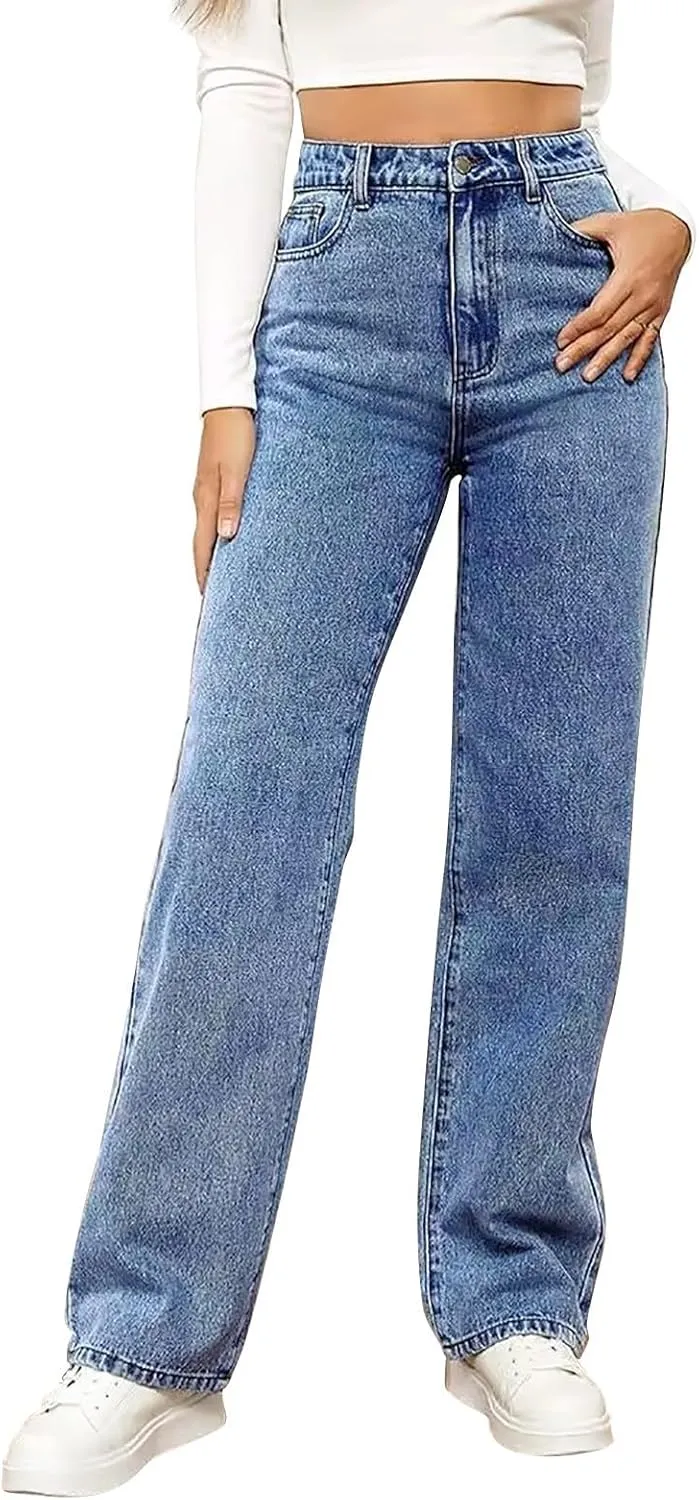 Sweatpant Wide Leg Pants for Women's High Waisted with Pockets Sweatpants That Look Like Jeans, Boyfriend Jeans