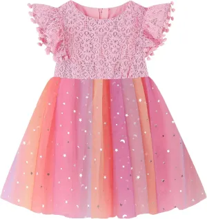 Toddler Girls Lace Dresses Baby Girl Elegant Dress Flutter Sleeve Lace Party Princess Dress