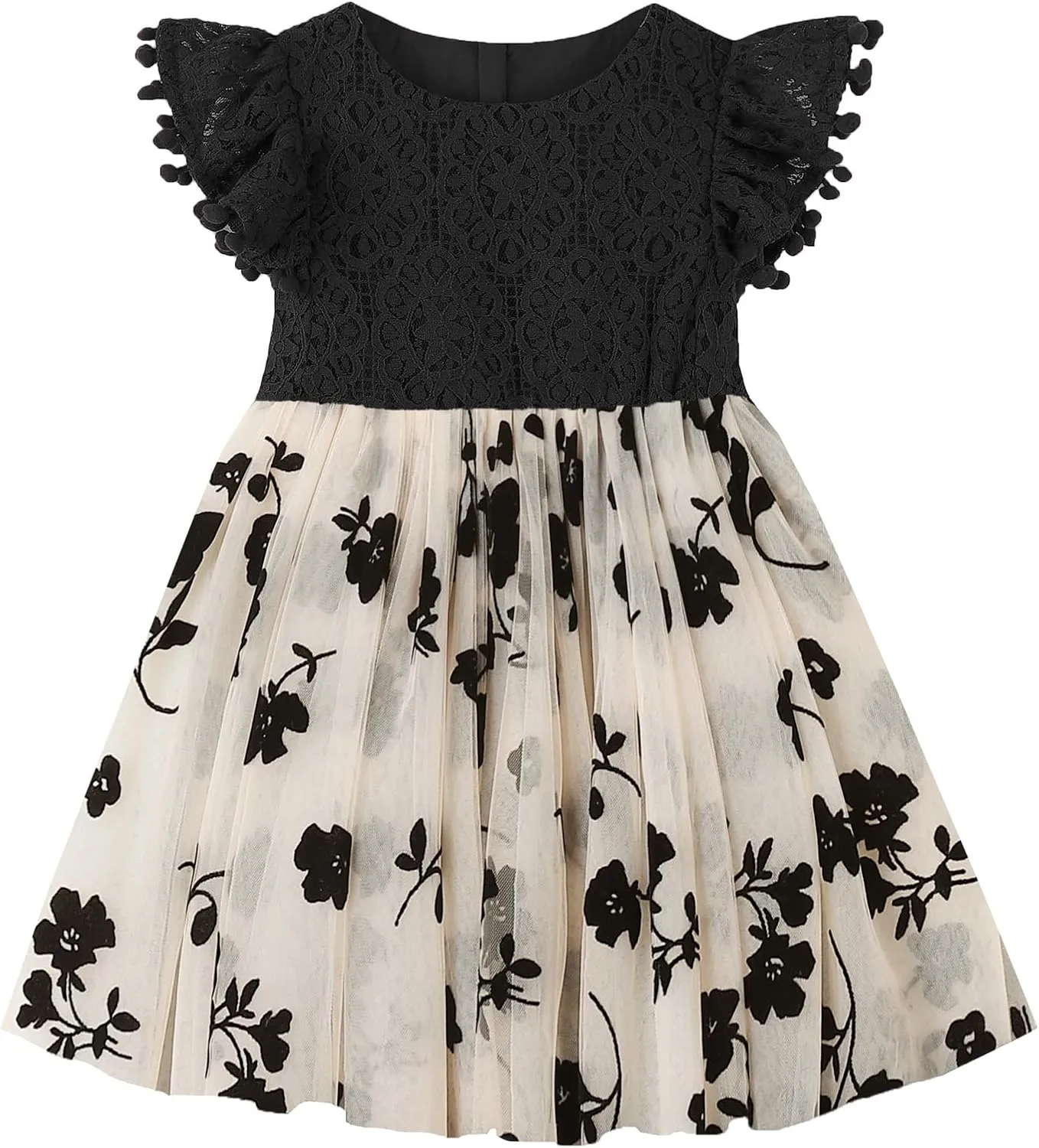 Toddler Girls Lace Dresses Baby Girl Elegant Dress Flutter Sleeve Lace Party Princess Dress
