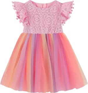 Toddler Girls Lace Dresses Baby Girl Elegant Dress Flutter Sleeve Lace Party Princess Dress