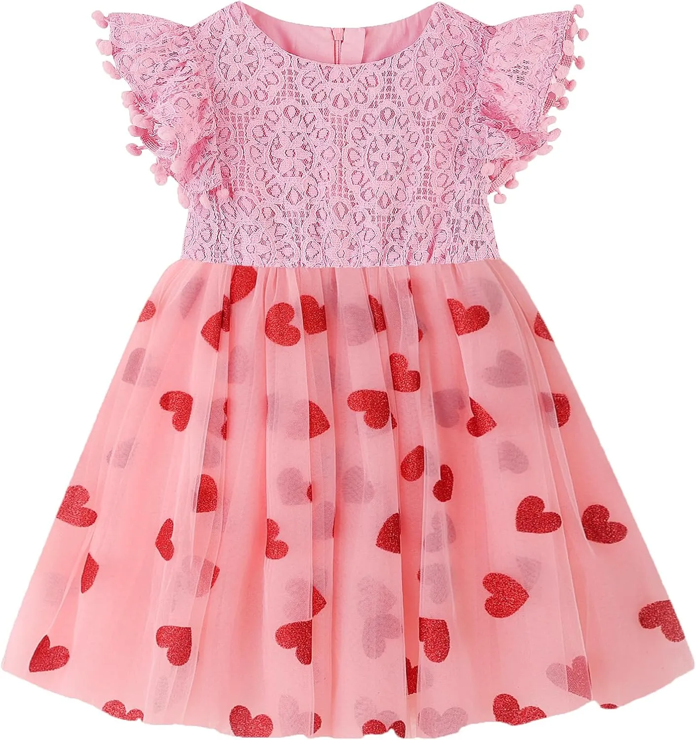 Toddler Girls Lace Dresses Baby Girl Elegant Dress Flutter Sleeve Lace Party Princess Dress