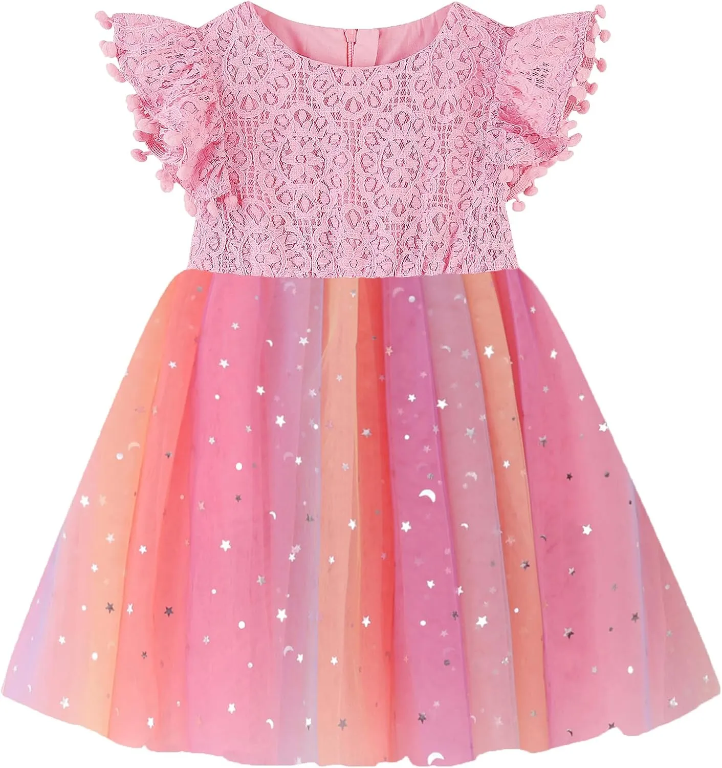 Toddler Girls Lace Dresses Baby Girl Elegant Dress Flutter Sleeve Lace Party Princess Dress
