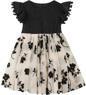Toddler Girls Lace Dresses Baby Girl Elegant Dress Flutter Sleeve Lace Party Princess Dress