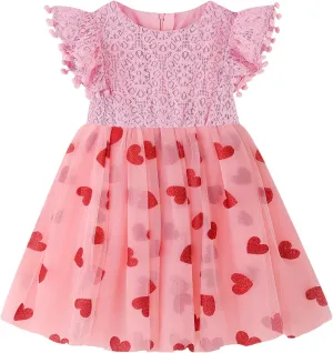 Toddler Girls Lace Dresses Baby Girl Elegant Dress Flutter Sleeve Lace Party Princess Dress