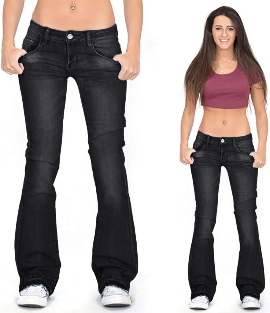 Wide Leg Jeans for Women Low Waisted Cowgirl Jeans Stretch Bell Bottom Jeans Plus Size Denim Pants