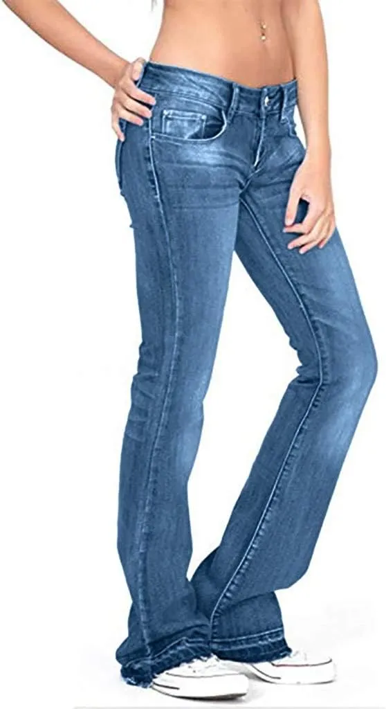 Wide Leg Jeans for Women Low Waisted Cowgirl Jeans Stretch Bell Bottom Jeans Plus Size Denim Pants