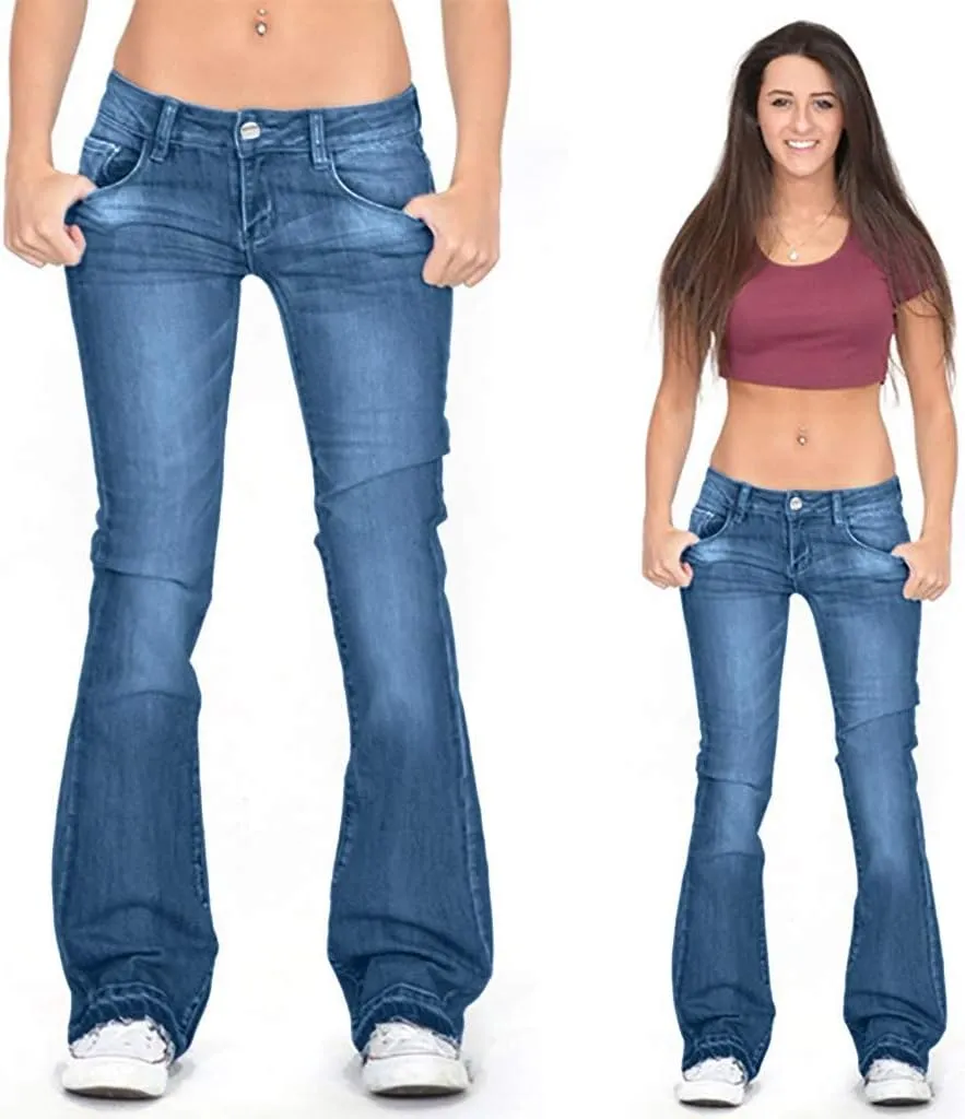 Wide Leg Jeans for Women Low Waisted Cowgirl Jeans Stretch Bell Bottom Jeans Plus Size Denim Pants