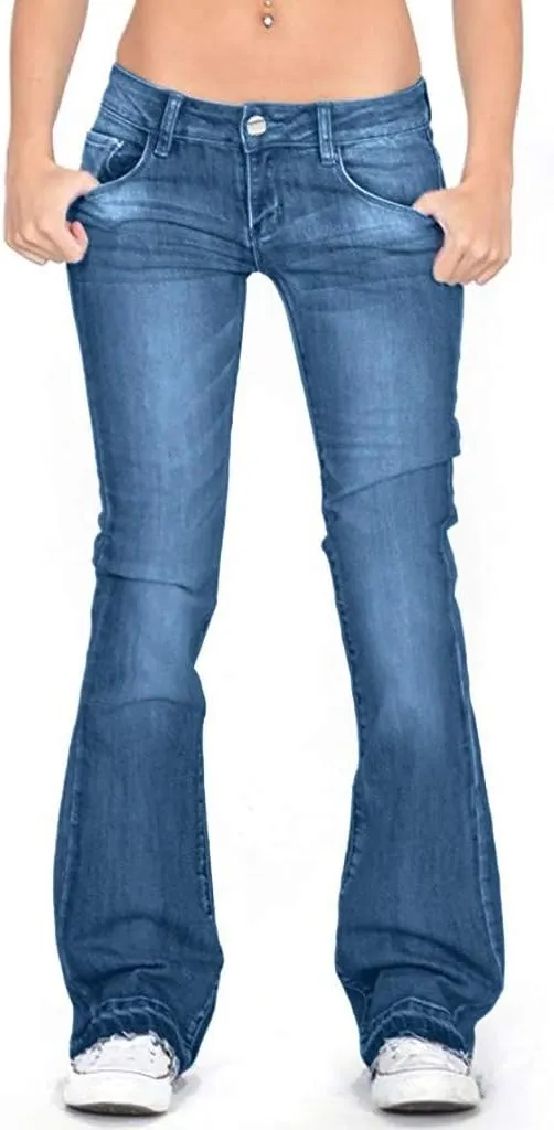 Wide Leg Jeans for Women Low Waisted Cowgirl Jeans Stretch Bell Bottom Jeans Plus Size Denim Pants