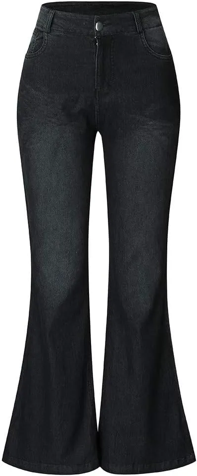 Wide Leg Jeans for Women Low Waisted Cowgirl Jeans Stretch Bell Bottom Jeans Plus Size Denim Pants