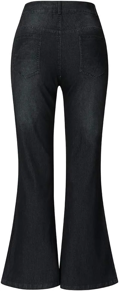 Wide Leg Jeans for Women Low Waisted Cowgirl Jeans Stretch Bell Bottom Jeans Plus Size Denim Pants