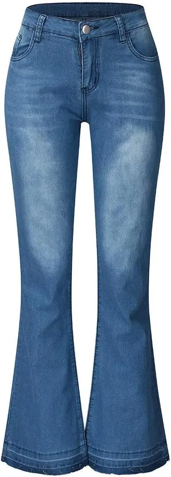 Wide Leg Jeans for Women Low Waisted Cowgirl Jeans Stretch Bell Bottom Jeans Plus Size Denim Pants