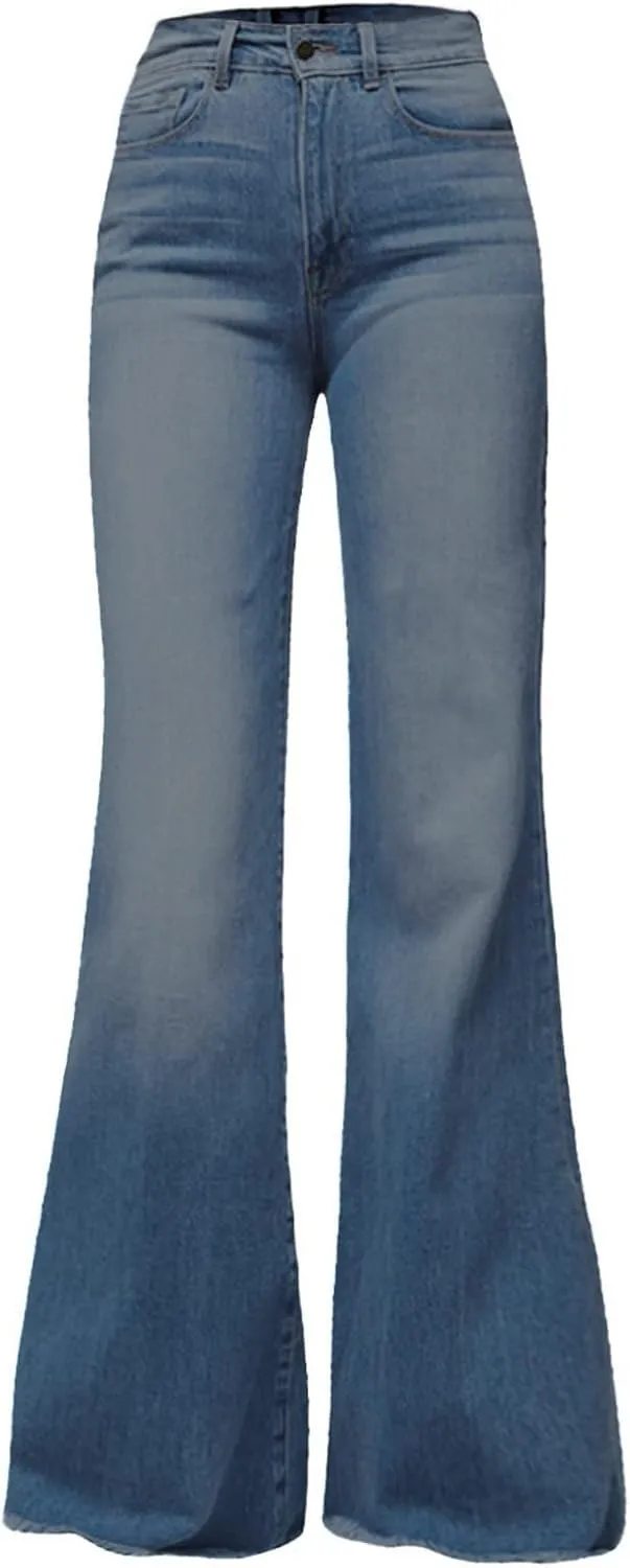 Wide Leg Jeans High Waisted Flare Jeans for Women Plus Size Retro Flared Jeans Destroyed Raw Hem Denim Pants